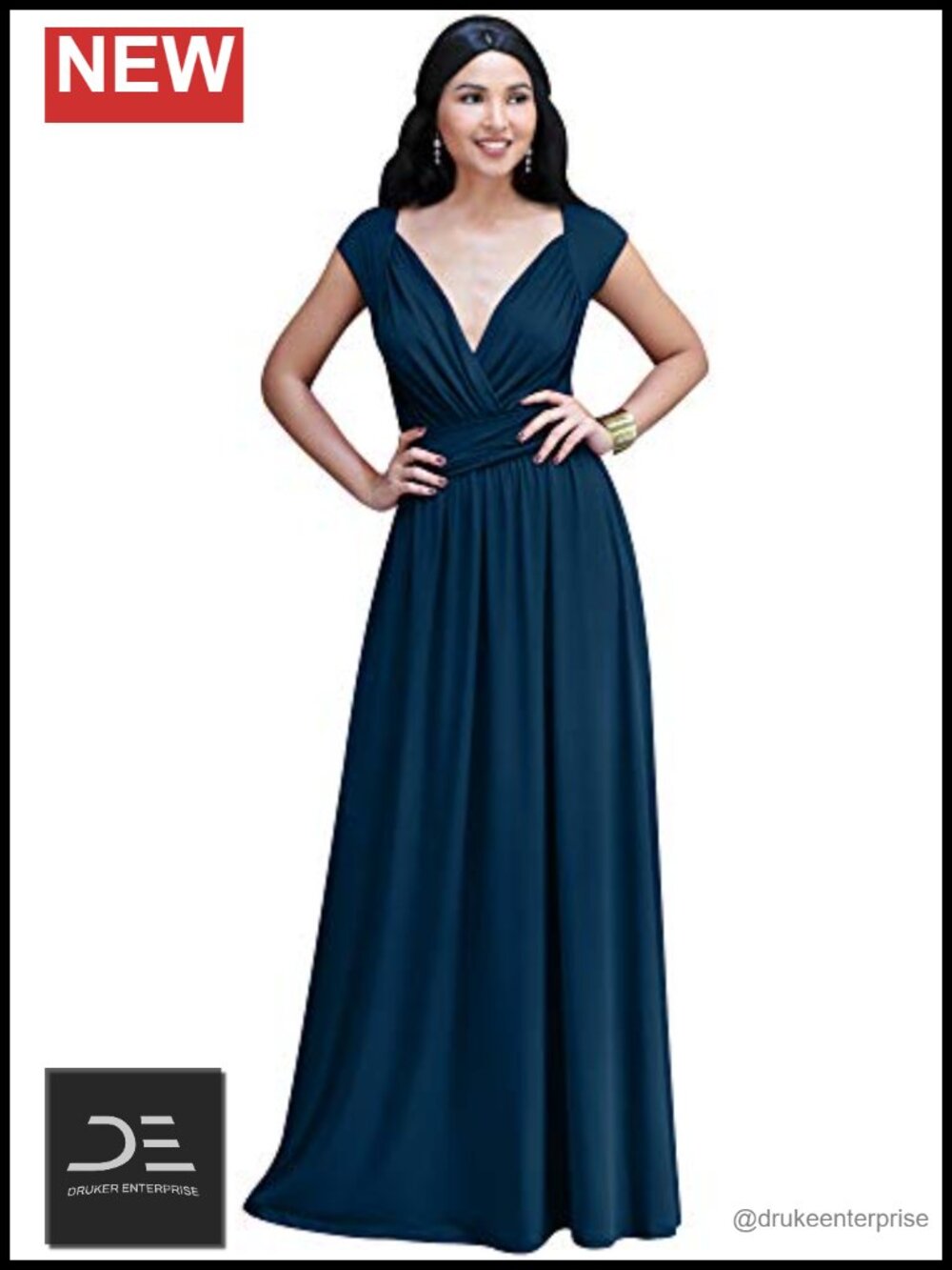 Long Elegant Flowy Cap Sleeve Maxi Dress